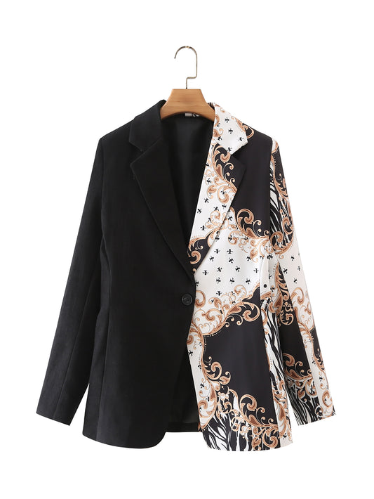 Spring Color Matching Design Street Hipster Office Printed Blazer