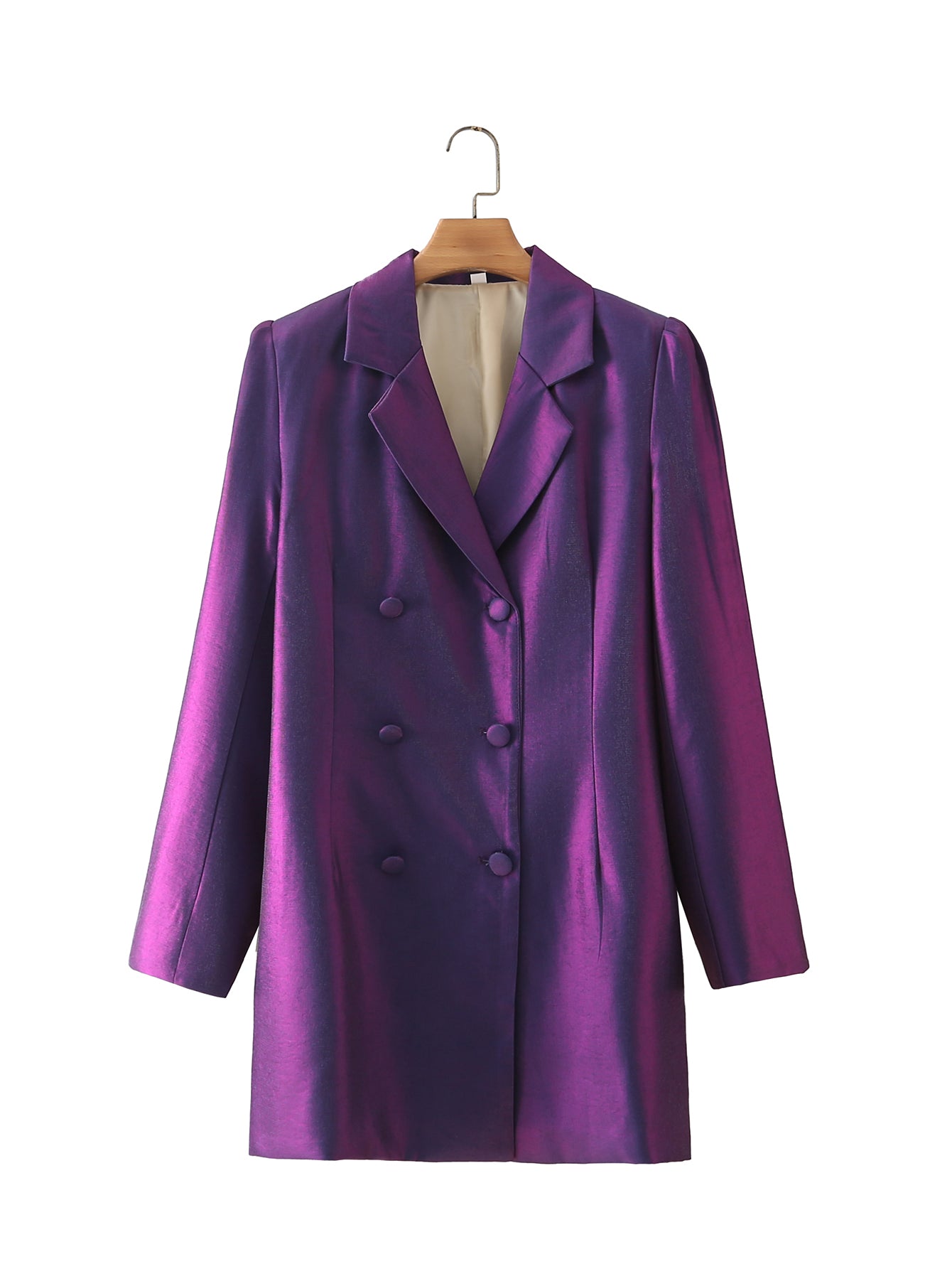 French Retro Autumn Winter Women Clothing Slimming Fashionable Purple Double Breasted Blazer