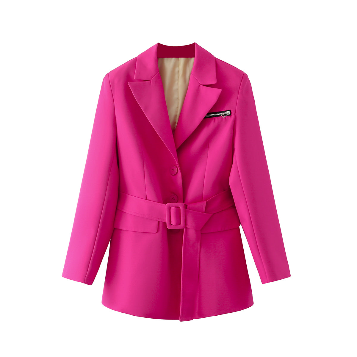 Vêtements pour femmes Blazer de bureau à lacets de couleur unie avec col et fermeture éclair Blazer rose rouge