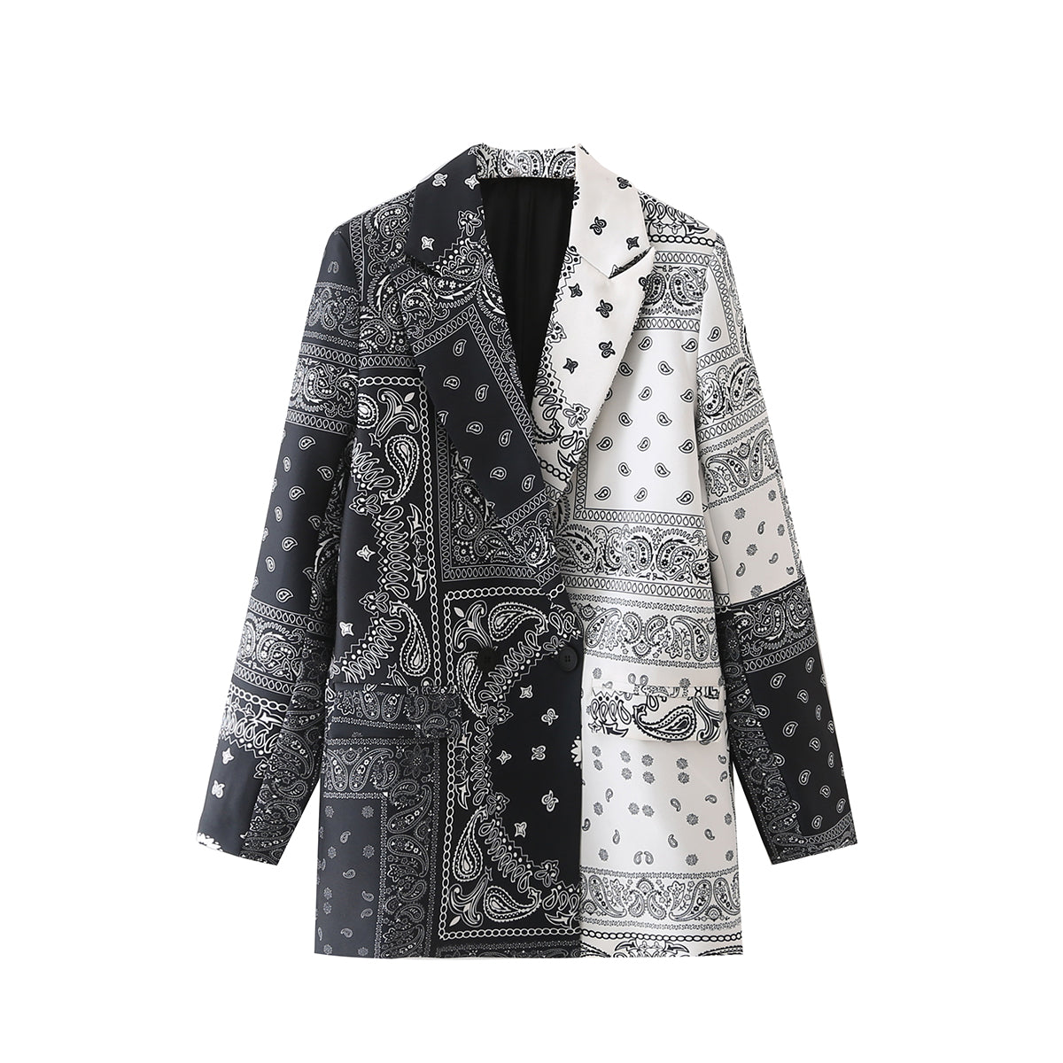 Spring Casual Women Double-Breasted Color Matching Printed Blazer