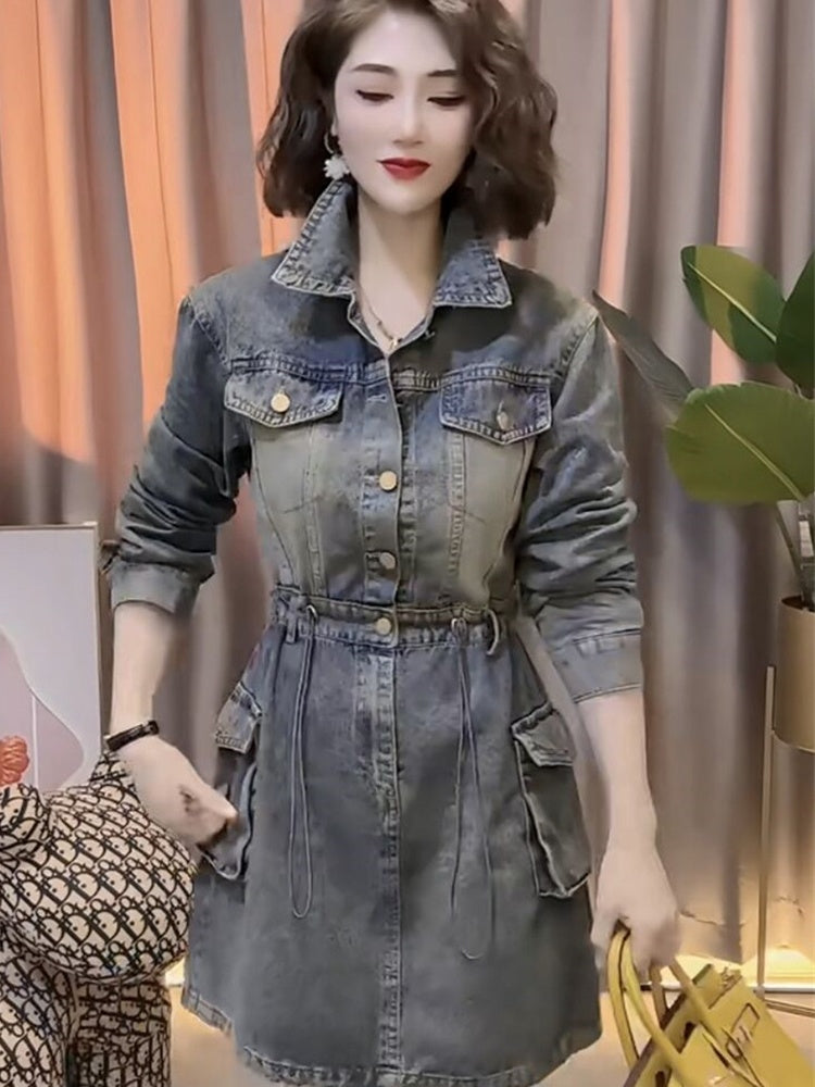 Design And Fashion Denim Single Breasted Dress