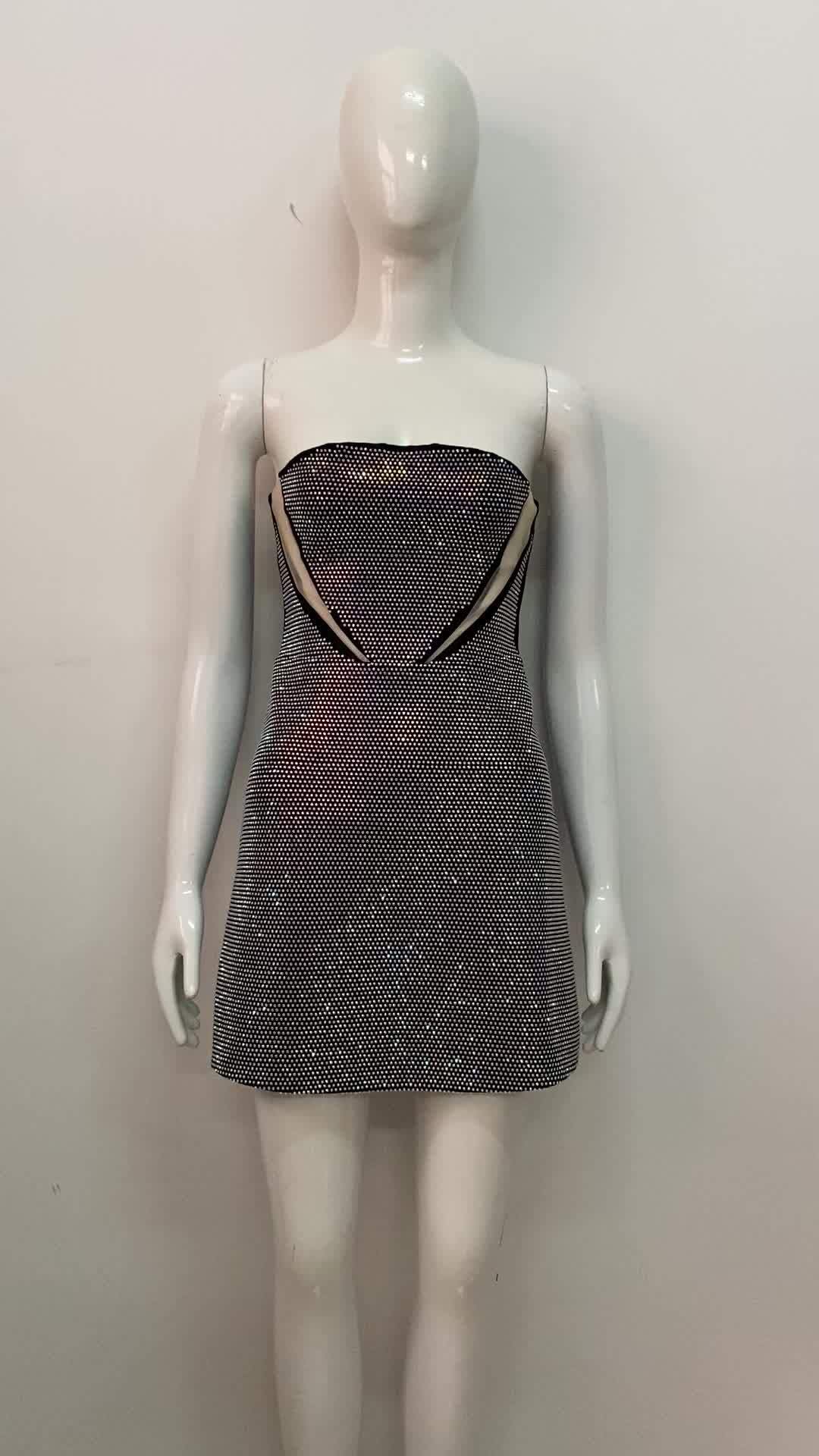 Starry Sky Sparkling Full Rhinestone See-through Tube Top Short Type Dress