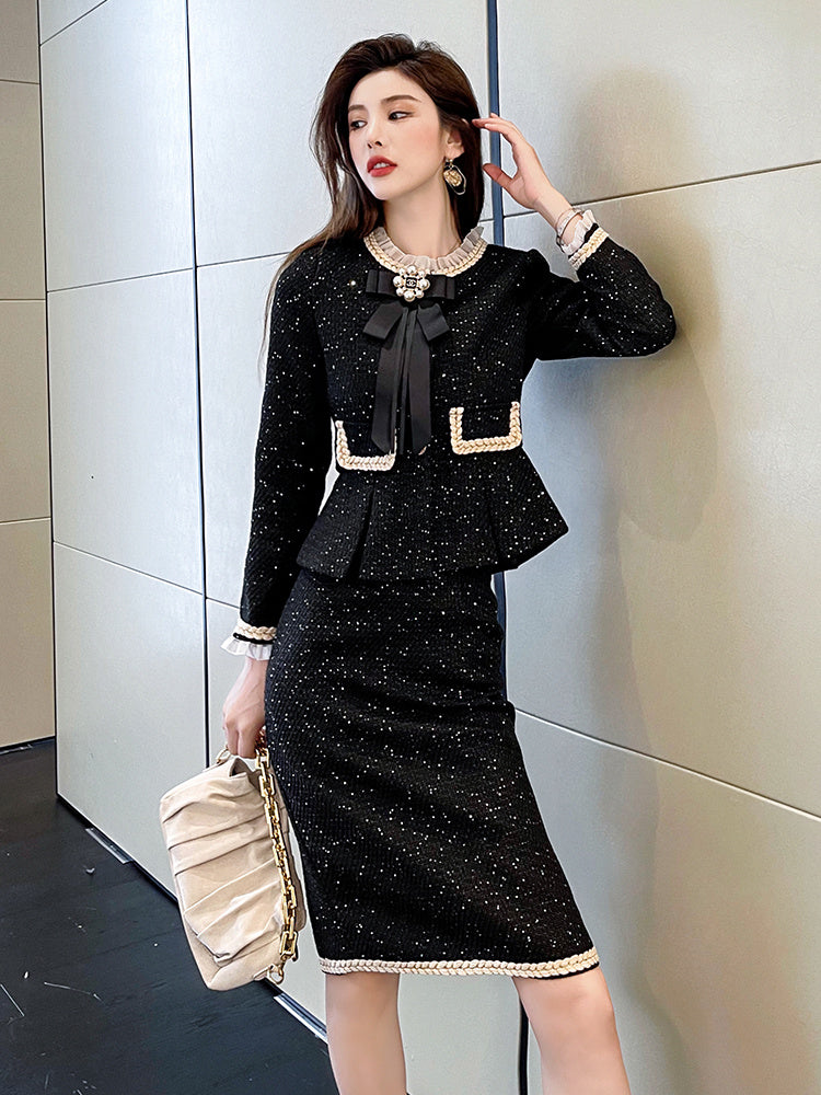 Two-piece Set Of Autumn Ladies Western Style Coat And Skirt