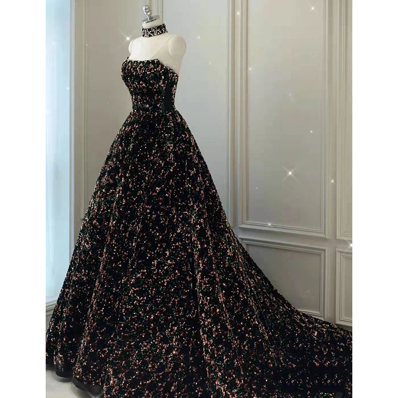 Robe de Performance à paillettes pour femmes, jupe à queue traînée