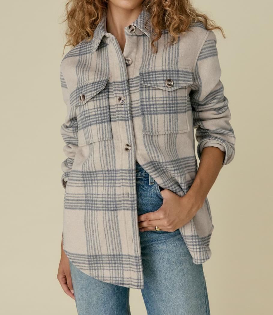 Automne rétro laine ample mélangé Plaid laine Shacket femmes