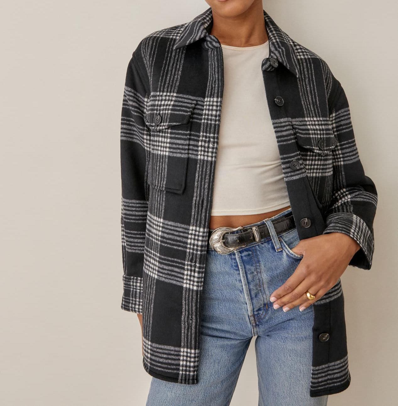 Veste en laine à carreaux pour femmes, vêtements d'automne, revers amples, rétro