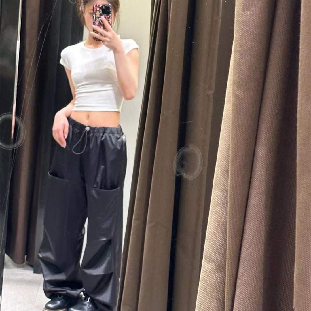 Pantalon large décontracté en satin de soie à la mode pour femmes