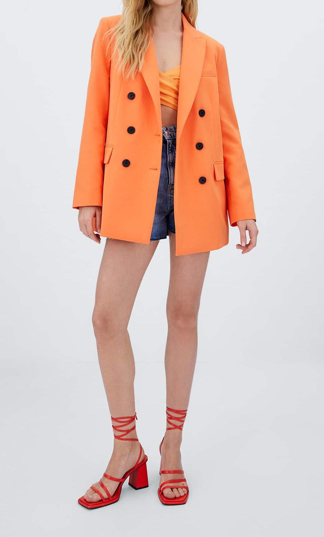 Women Clothing Slimming Fashionable Elegant Orange Double Breasted Blazer