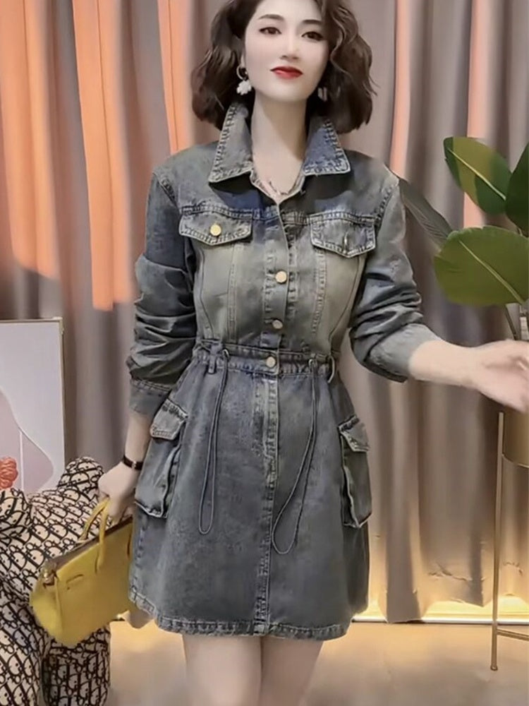 Design And Fashion Denim Single Breasted Dress