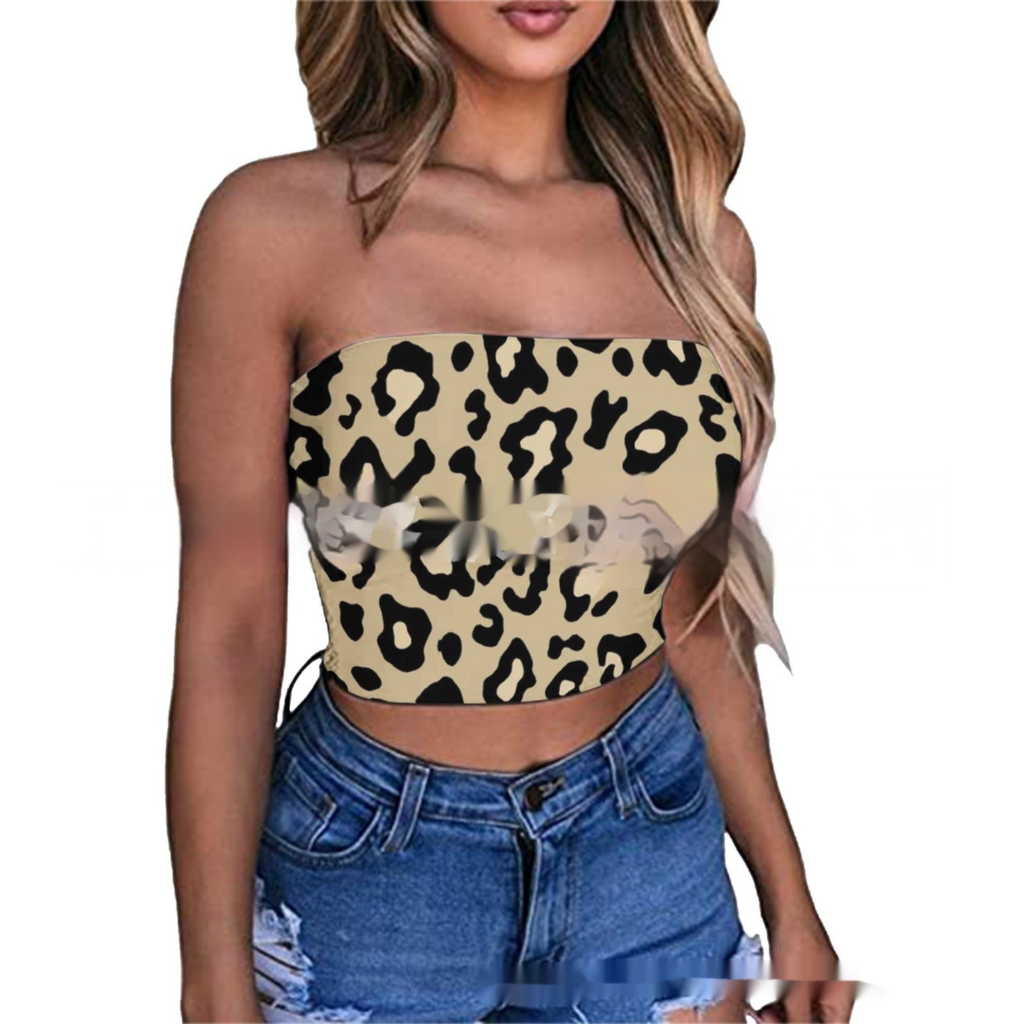 European And American-style Chest-wrapped Printed Bandeau One-shoulder Top