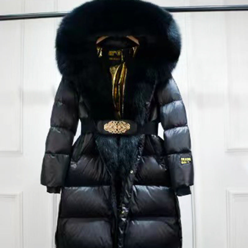 Extended Black Golden Lock Warm Real Fox Fur Big Fur Collar Duck Down Down Jacket