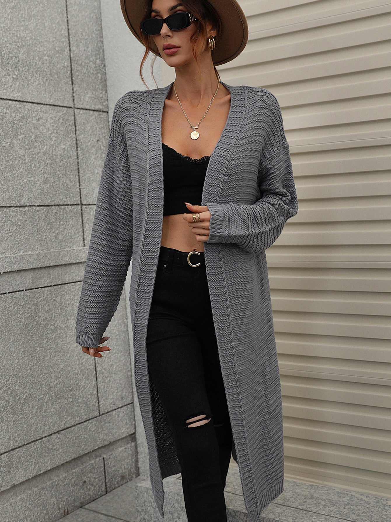 Automne hiver Long Cardigan couleur unie femmes tricoté femmes Cardigan pull femmes