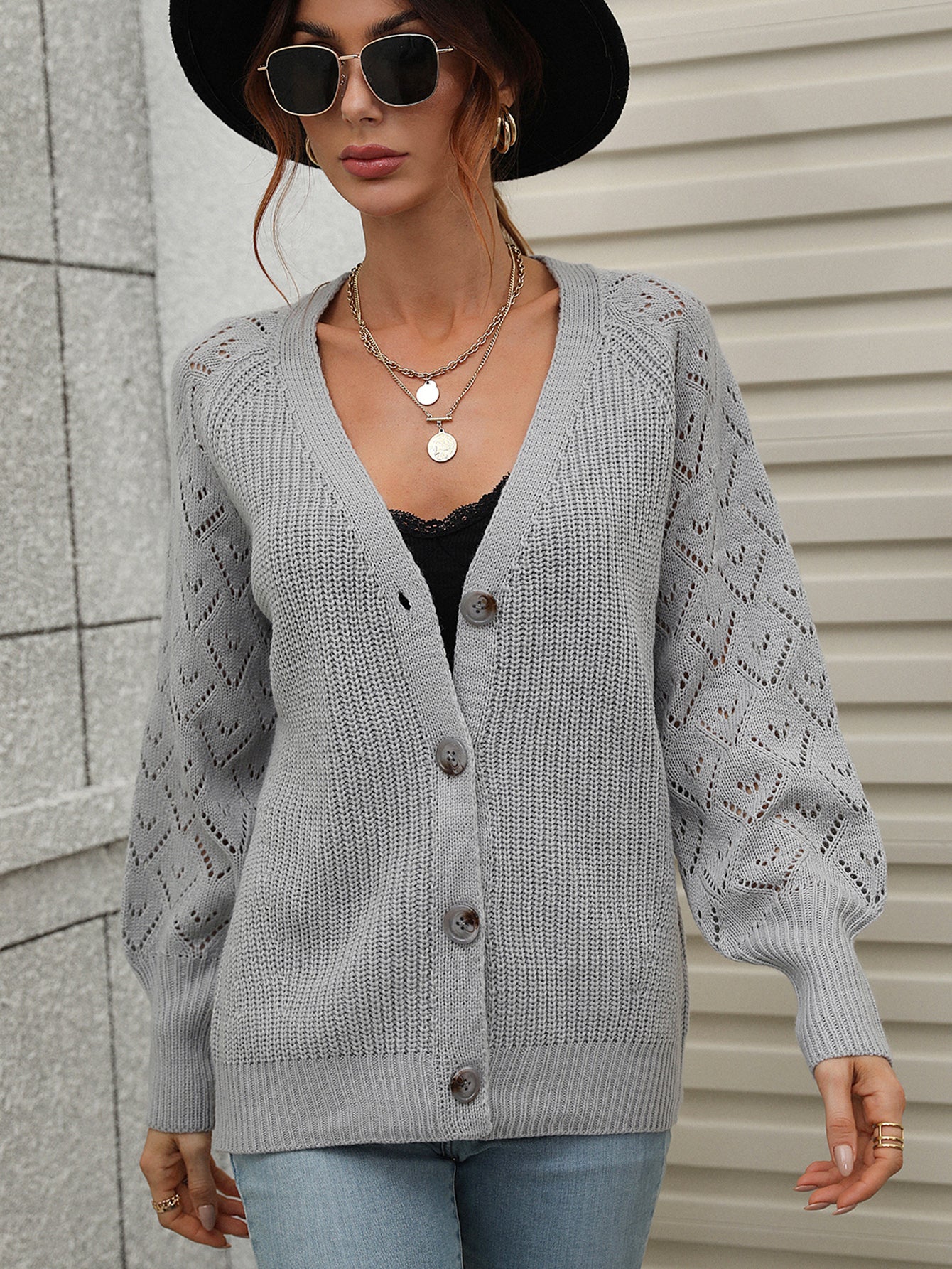 Cardigan tricoté pour femme, pull ample, couleur unie, simple boutonnage, hiver