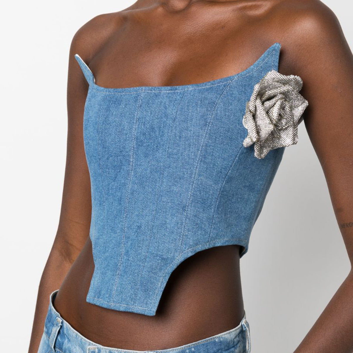 Hem Tube Top Denim Tight Vest