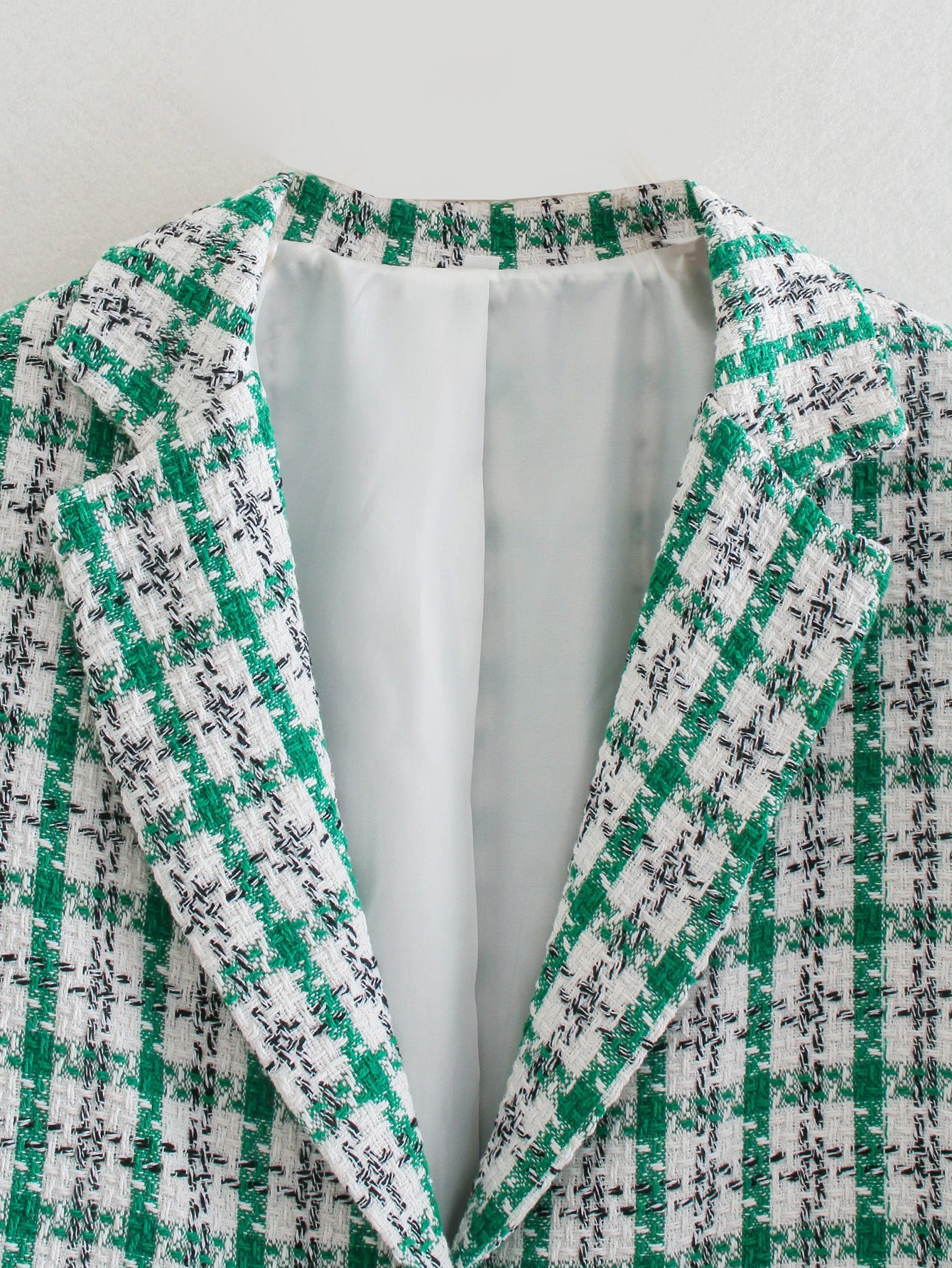 Blazer holgado clásico a cuadros verdes para mujer, abrigo de longitud media con cuello para primavera y otoño