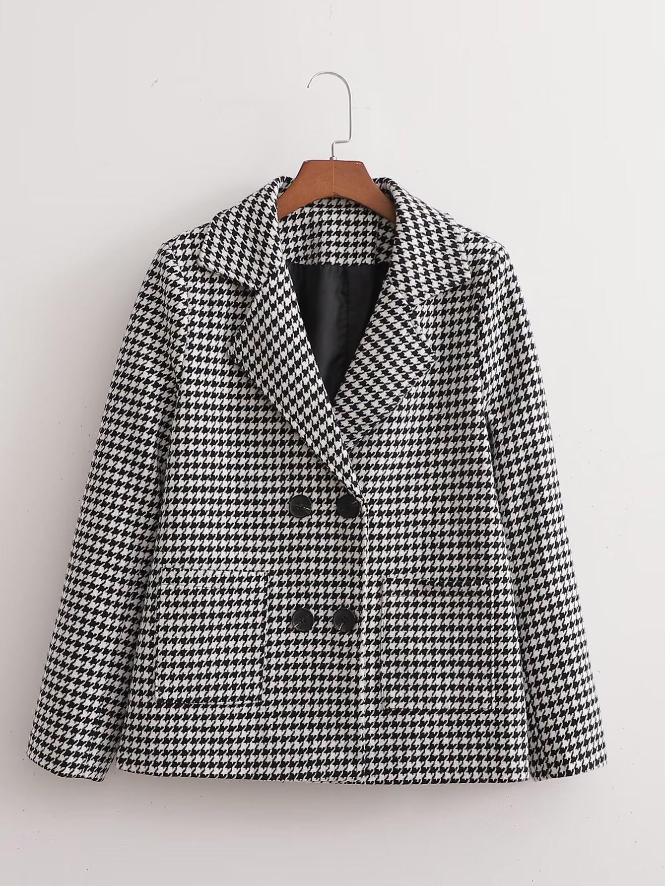 Summer Women Clothing Loose Casual Retro Black White Plaid Blazer Tweed