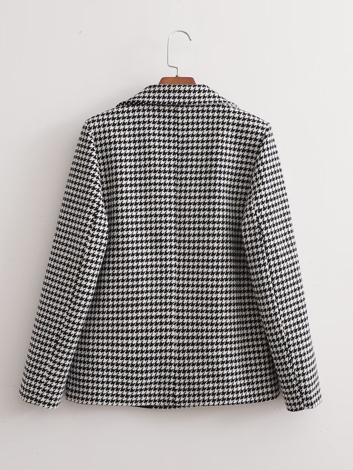 Summer Women Clothing Loose Casual Retro Black White Plaid Blazer Tweed