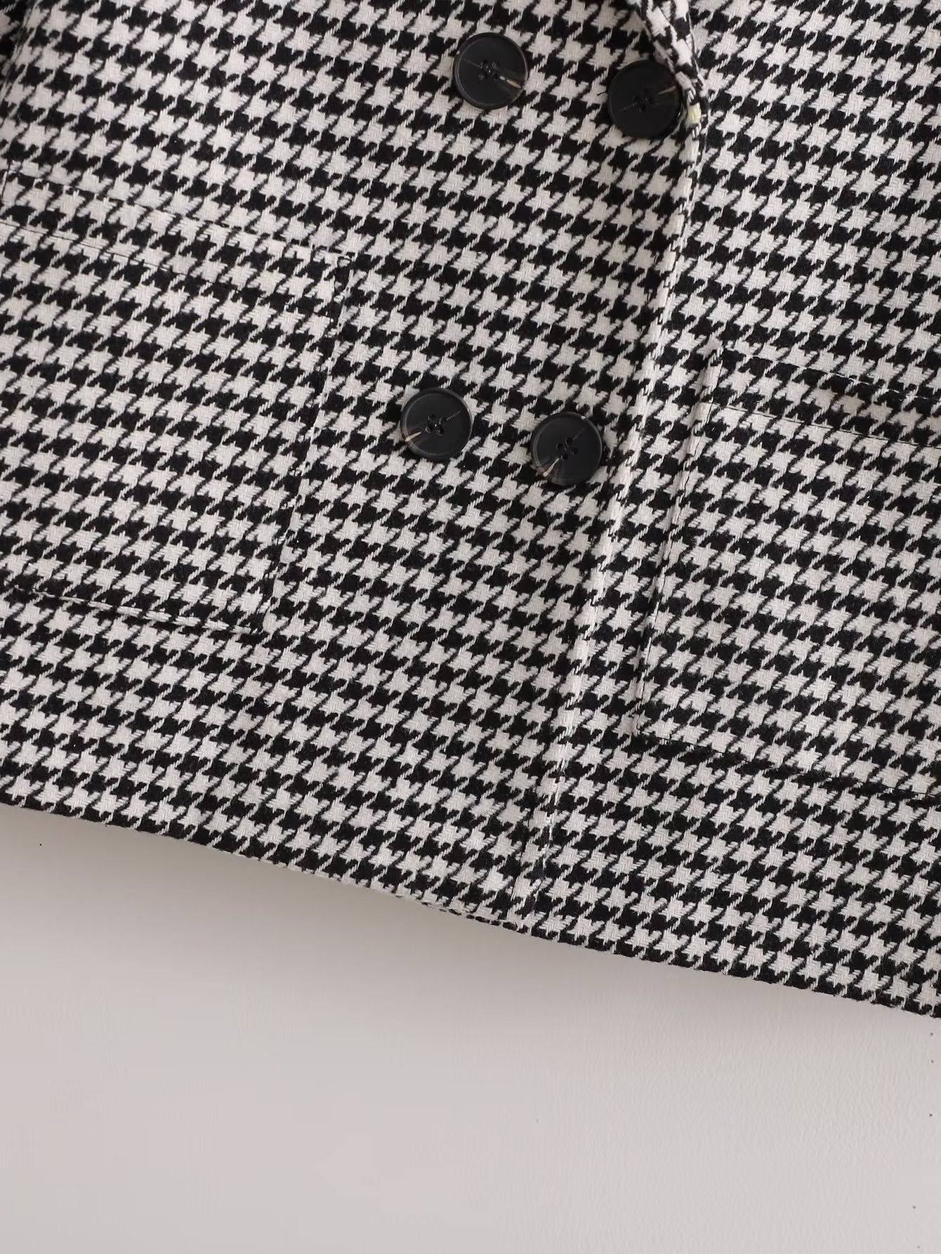 Summer Women Clothing Loose Casual Retro Black White Plaid Blazer Tweed