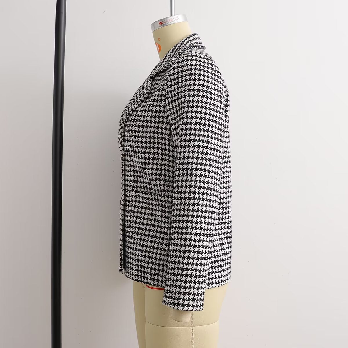 Summer Women Clothing Loose Casual Retro Black White Plaid Blazer Tweed