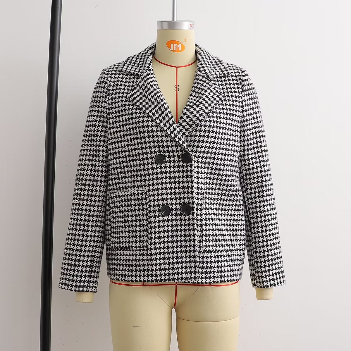 Summer Women Clothing Loose Casual Retro Black White Plaid Blazer Tweed