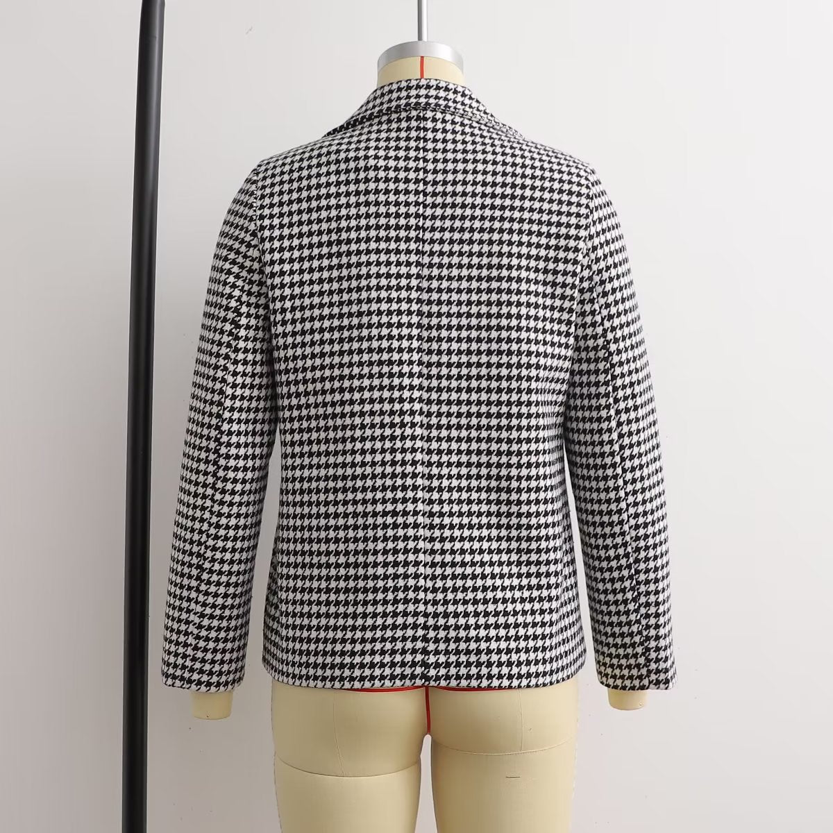 Summer Women Clothing Loose Casual Retro Black White Plaid Blazer Tweed