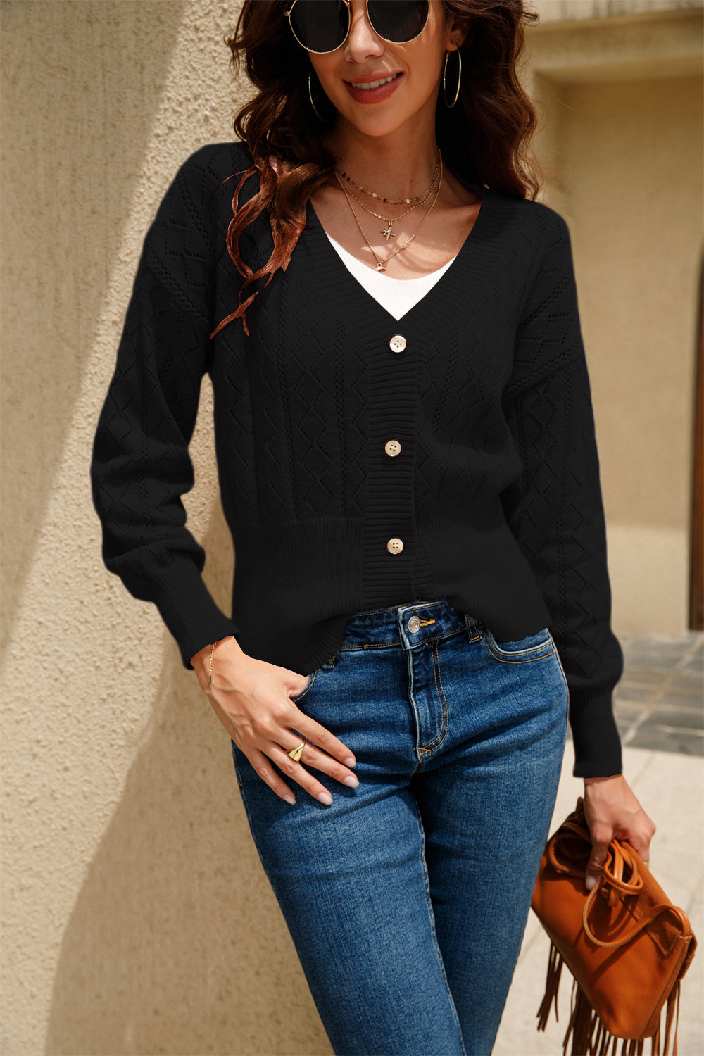 Autumn Button Short Hollow Out Cutout Cardigan Women Personality Sweater