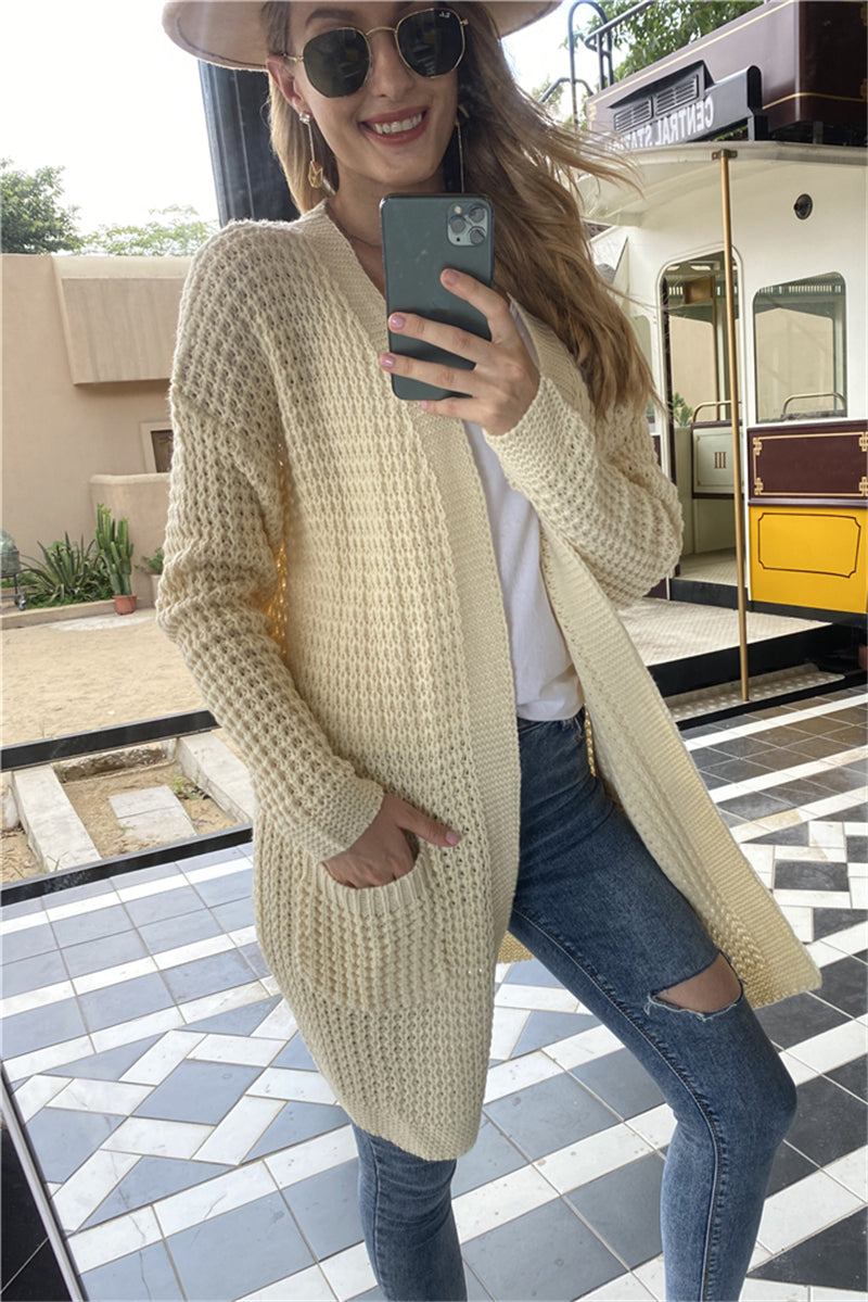 Cardigan tricoté pour femme, ample, grande taille, couleur unie, manteau, automne et hiver