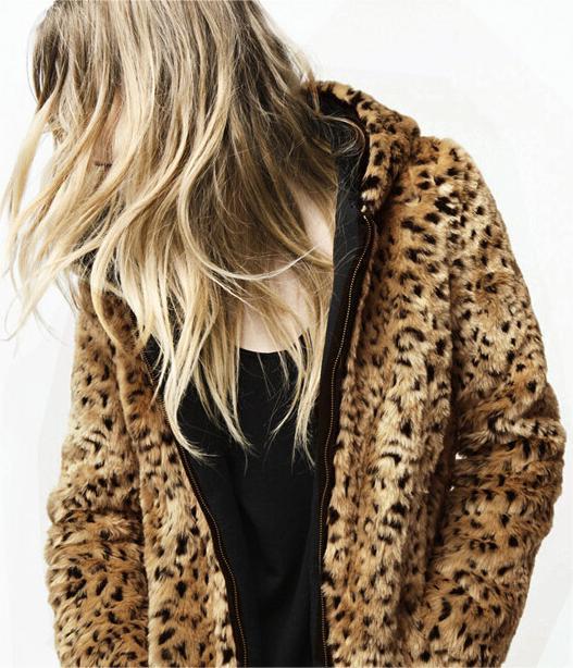 Autumn Winter Warm Faux Fur Coat Artificial Wool Plus Size Mid-Length Leopard Print Women Coat