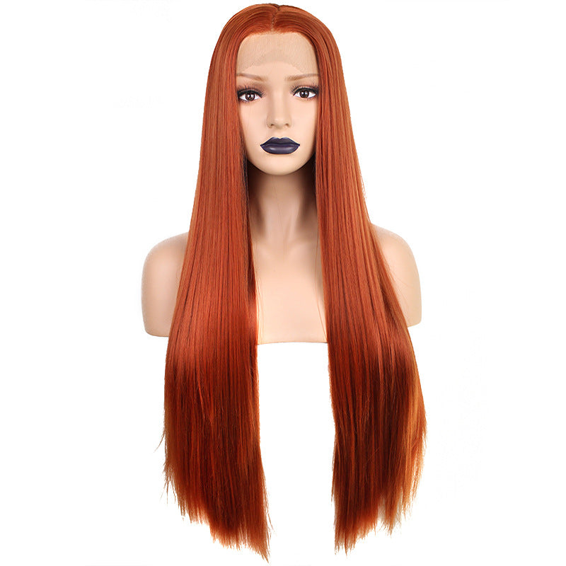 Wig Female Front Lace Chemical Fiber Red Long Straight Hair