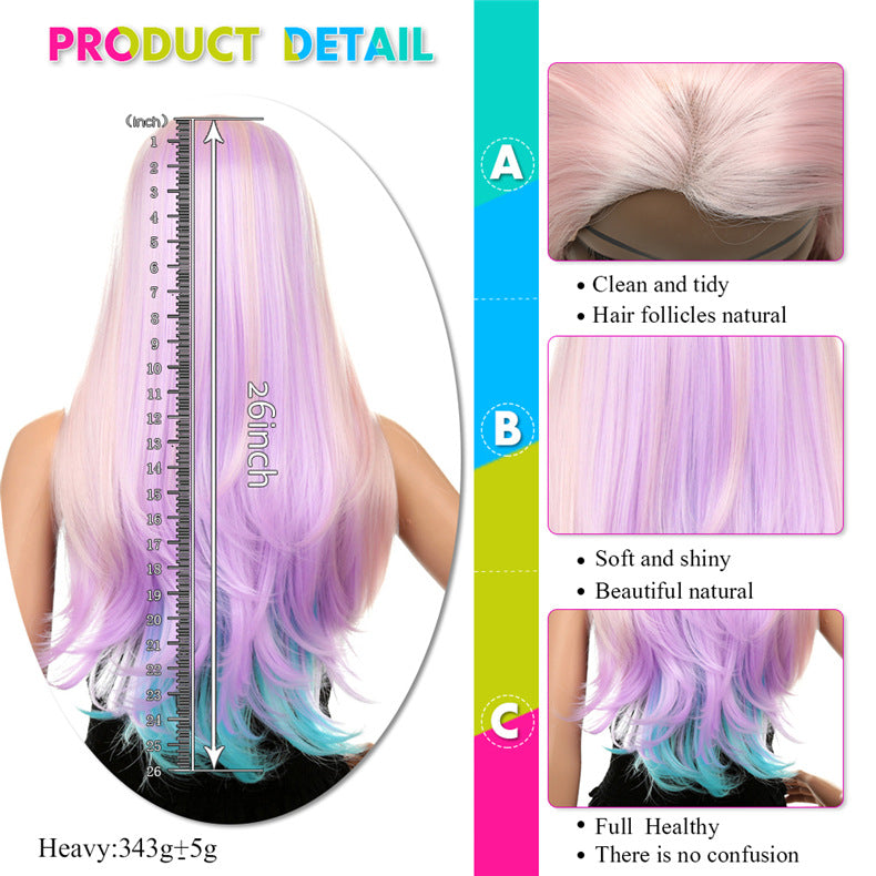 Gradient Color Inner Buckle Long Curly Hair High Temperature Silk Color Lace Headgear