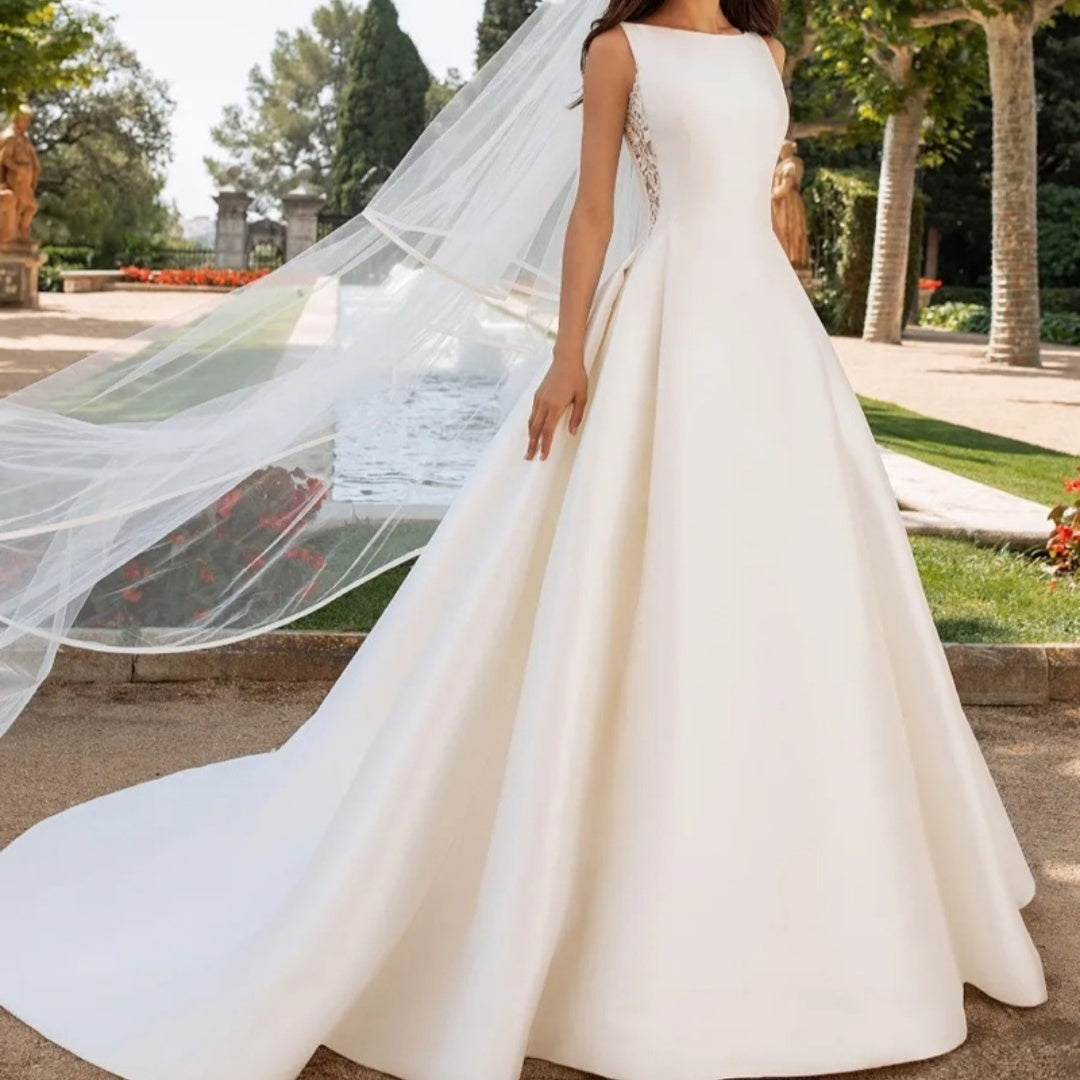 Vestido de novia de encaje Retro francés, textura avanzada, satén, delgado, sencillo, elegante