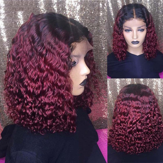 Burgundy  Gradient Color Wig Lace Front Short Bob Wig