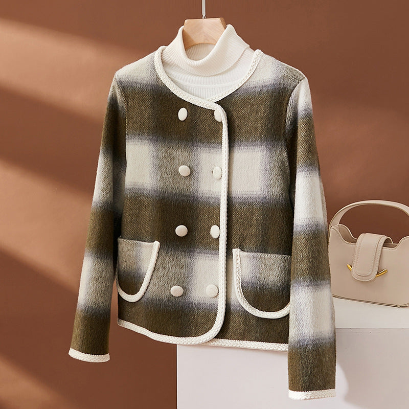 Women's Plaid Short Wool Overcoat