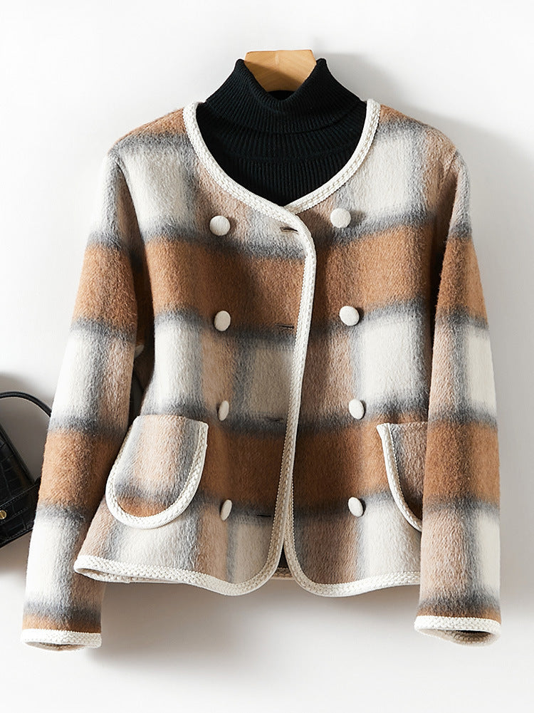 Women's Plaid Short Wool Overcoat