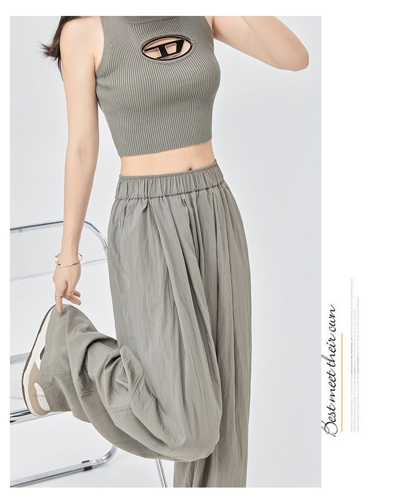 Casual Loose All-matching Summer New Gray Tencel Wide-leg Pants Women