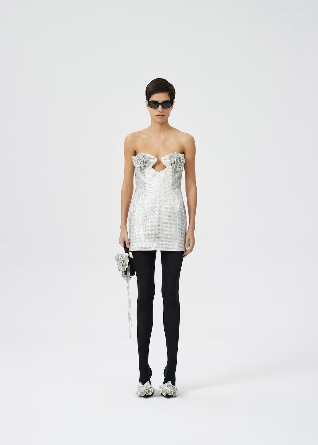 Robe de soirée fourreau skinny à fleurs blanches et strass pour femmes