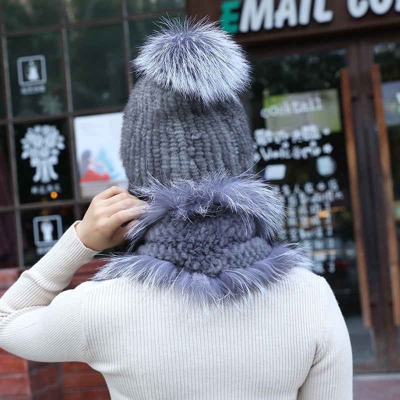 Gorro de visón a la moda cálido para mujer, bufanda engrosamiento