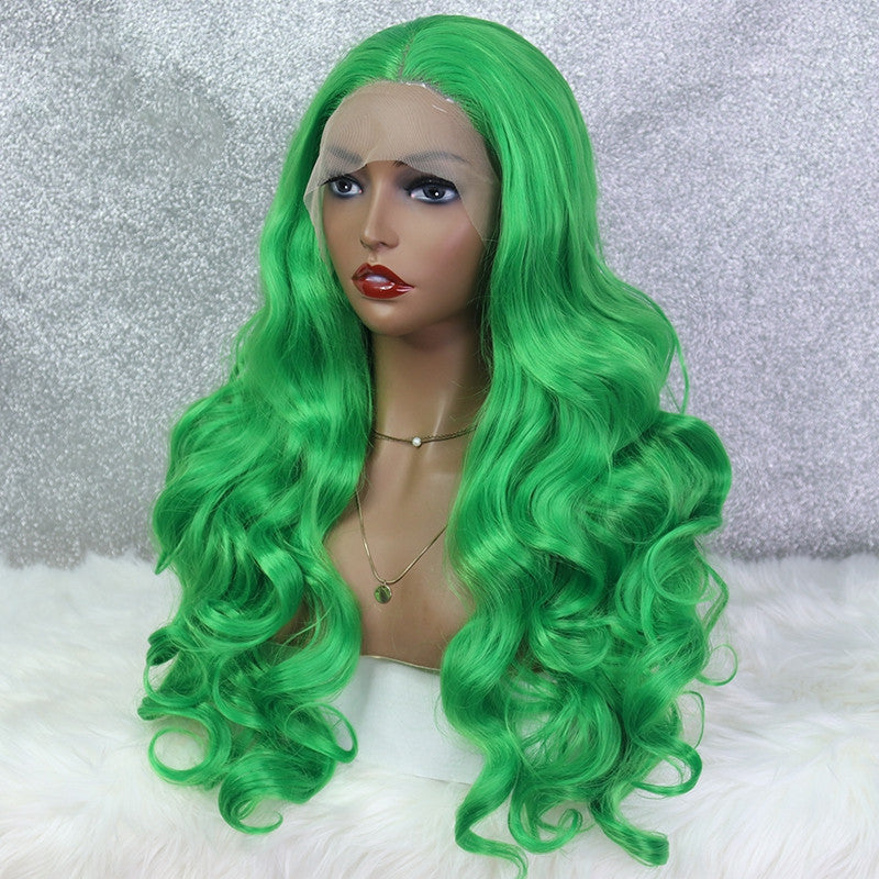 Perruque Lace Wig verte à grande vague pour femmes, couvre-chef en Fiber chimique