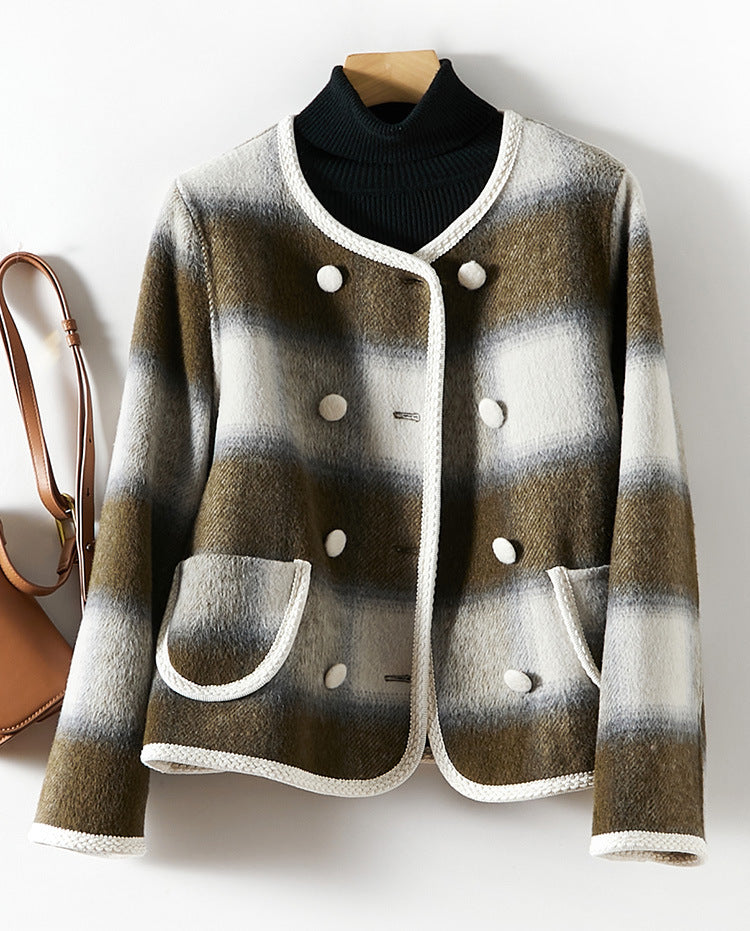 Women's Plaid Short Wool Overcoat