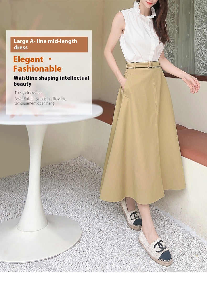 Women's Mid-length Skirt High Waist Tight Waist A- Line Large Hem Umbrella Skirt