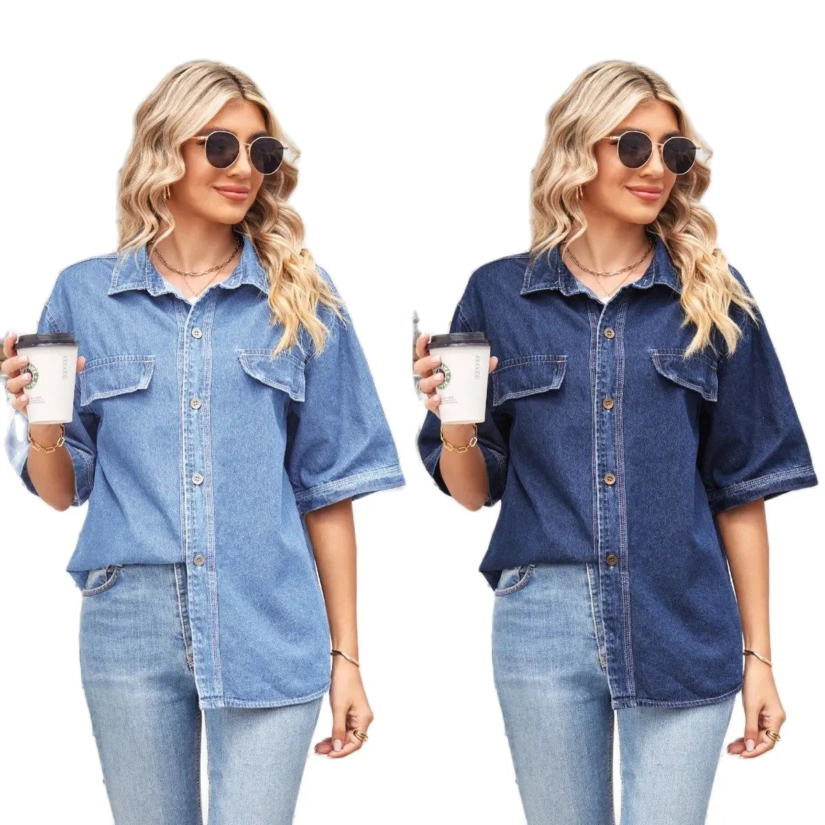 Chemise en Denim à manches courtes pour femmes, manteau en jean ample mi-long, à la mode, vêtements décontractés, nouvelle collection été 2023, S-2XL