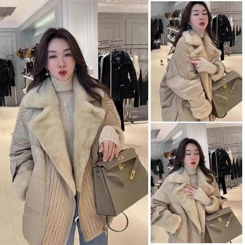 2022 Fashion New Autumn Winter Real Mink Fur Coat Women Natural Goose Feather Jacket Luxury Down Fur Hood Women