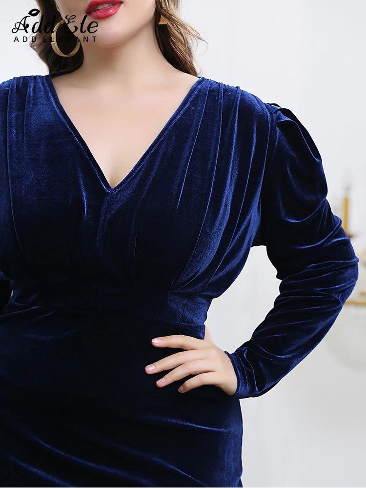 Add Elegant Plus Size 2022 Autumn Women's Dresses Vintage  Solid V Neck Rear Split Female Long Sleeve Office Lady Dress B177