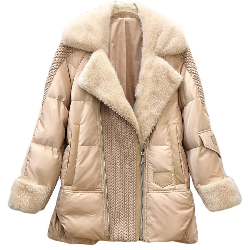 Abrigo de piel auténtica de visón para mujer, chaqueta de plumas de ganso Natural, capucha de piel de lujo para otoño e invierno, moda 2022