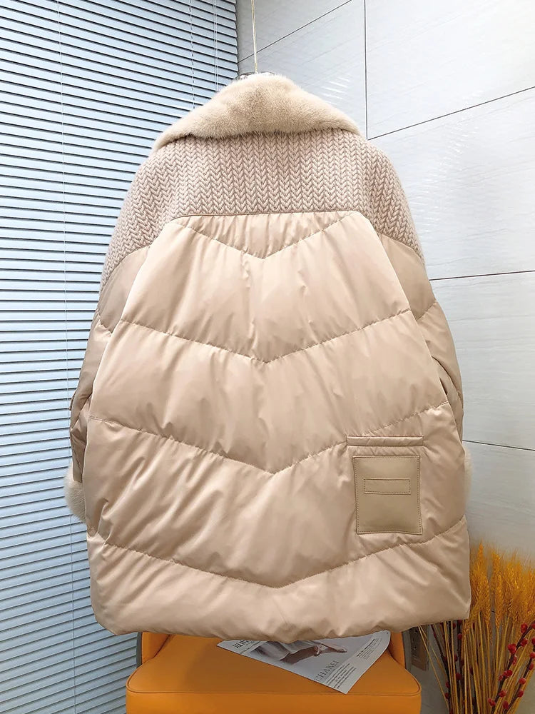 Abrigo de piel auténtica de visón para mujer, chaqueta de plumas de ganso Natural, capucha de piel de lujo para otoño e invierno, moda 2022