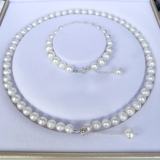 Ensemble de bijoux en perles d'eau douce naturelles pour femmes, ensemble de bijoux en argent S925, collier et bracelet, à la mode, cadeau d'anniversaire de mariage, 100%