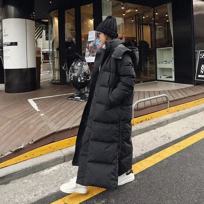 Super Long Padded Cotton Jacket Women 2023 New Korean Over-The-Knee  Fashion Parkas Winter Female  Thick Black Down Cotton Coat