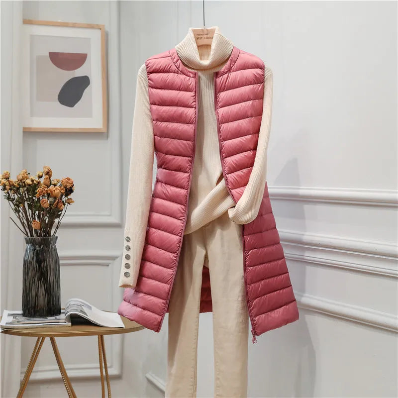 Down Jacket Woman Ultralight 2023 New Winter Coat for Women Long Duck Down Vest Portable Sleeveless Fashon Warm Waistcoat