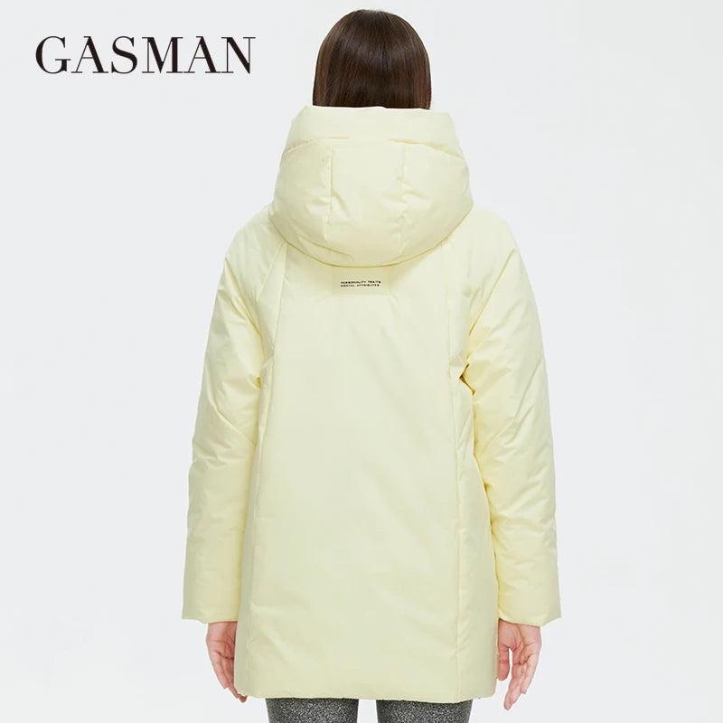 GASMAN 2022 Winter down jacket collection Fashion Solid Stand-up collar Women Coat Elegance Hooded Women's jackets 8198