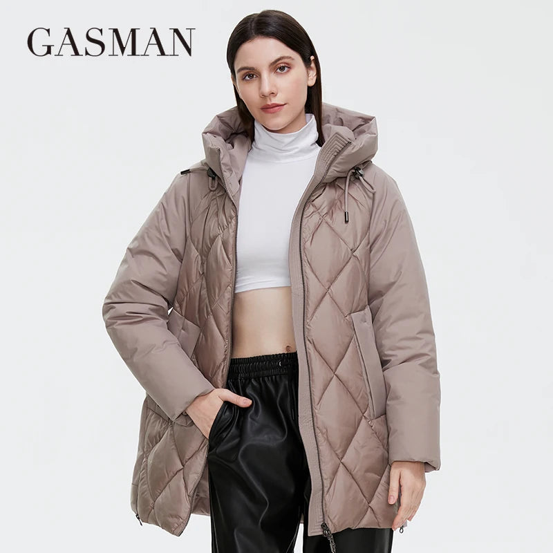 GASMAN 2022 Winter down jacket collection Fashion Solid Stand-up collar Women Coat Elegance Hooded Women's jackets 8198